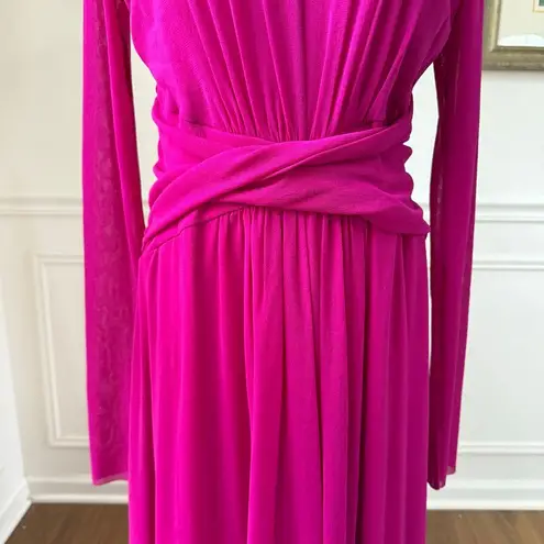 Fuzzi Italy Magenta Fuchsia Fluid Mesh Tulle Midi Long Sleeve Dress $450 20 Pink Size undefined