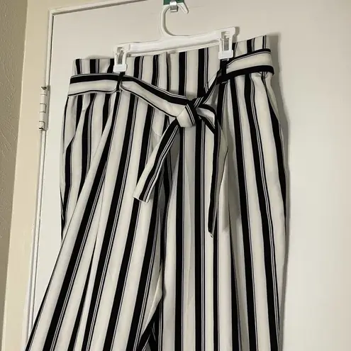 River Island Black stripe tie waist tapered trousers size US 14