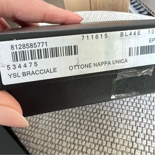 Saint Laurent NWT YSL Cassandre Logo-Plaque Enamel Bracelet Leather Silver Metal