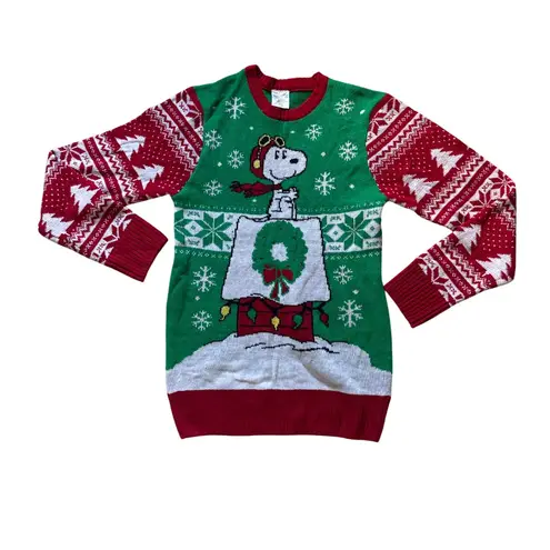 Peanuts Snoopy Christmas Ugly Sweater S Green Red Holiday Festive Knit Pullover