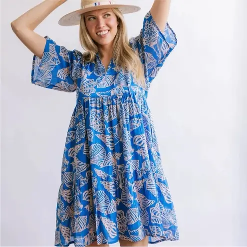 Sunshine Tienda Blue Shell Print Cotton Dress V