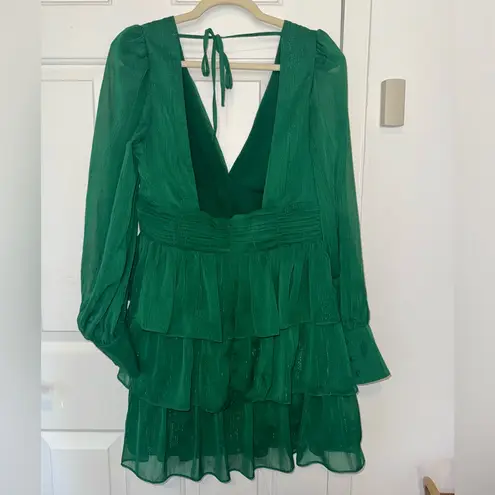 WAYF Emerald Tiered Long Sleeve Dress V-Neck Size Large