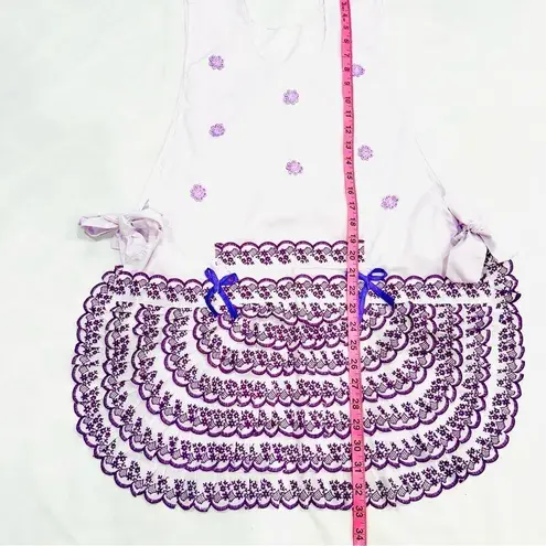 Vintage Pinafore Apron Lavender Embroidered Dark Purple Ruffles