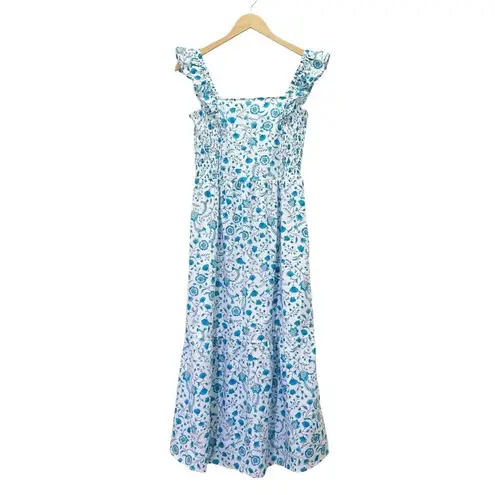 Draper James Cotton Poplin Ruffle Sleeve Sundress Blue White Paisley Size Small