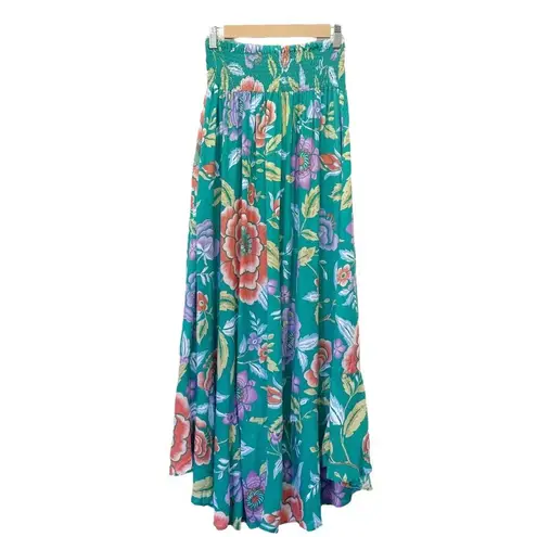 Rachel Zoe NWT  Maxi Skirt Aqua Coral Tropical Floral Button Front Size Small NEW