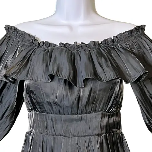 Vietnamese Mini Dress Off Shoulder Tiered Ruffle Long Sleeve Señorita Black Size XS