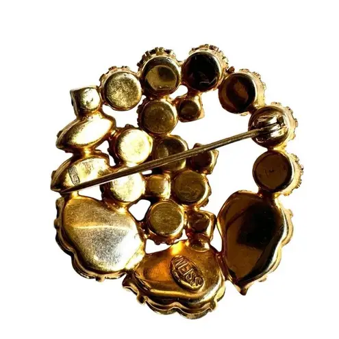 WEISS Molded Glass Leaves AB Rhinestone Wreath Brooch Vintage