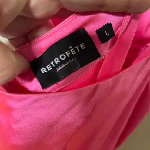 Retrofete Rosa Maxi slip Dress in Hyper Pink with side seam split sz L Size L