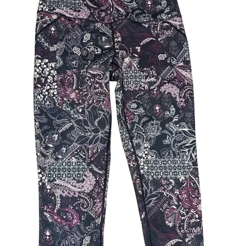 Gaiam Crop Yoga Leggings Purple Paisley Print Athletic Pants Size Medium