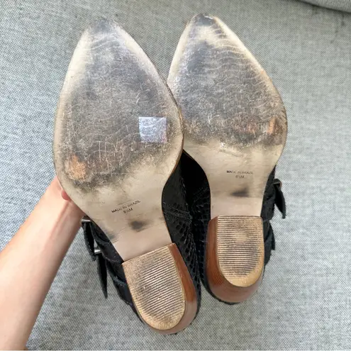 Matisse Harvey Snakeskin Buckled Ankle Boot Black Size 6.5