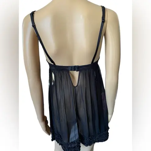 Passionata Black Romantic Feminine Ruffle Sheer Mesh Lingerie Mini Slip Dress Size M