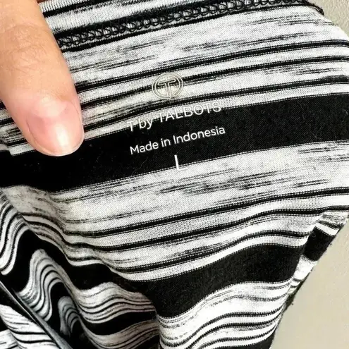 Talbots T by  Black & White Striped Heathered Short Sleeve Tee Twist Keyhole Back