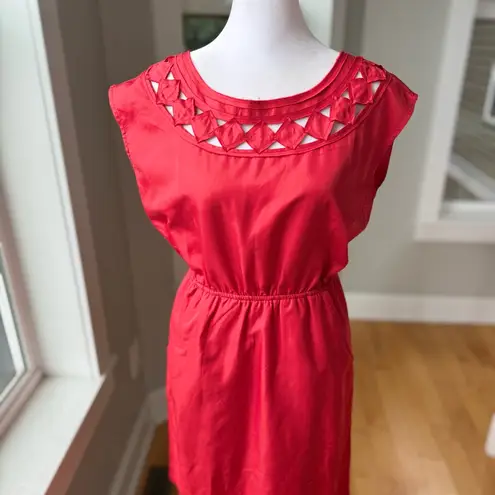 Banana Republic Factory Coral Red Cutout Midi Sleeveless Dress w Pockets Size 0