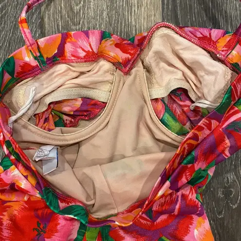 One Piece Vintage 90s swimsuit floral bright tropical slimming Small