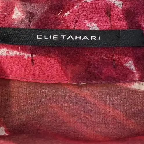 Elie Tahari Abstract Floral Sheer Blouse Top Womens Feminine Bow Artsy Size XS