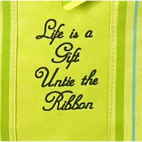 Life Is a Gift MWW Market Canvas Tote Bag Purse Ribbon Cute Girly Fun Whimsy Green