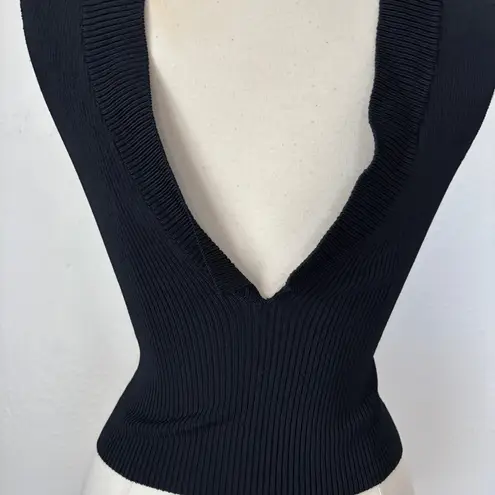 De Laru Vintage Black Bead Embellished Knit Sleeveless Backless Tank Top