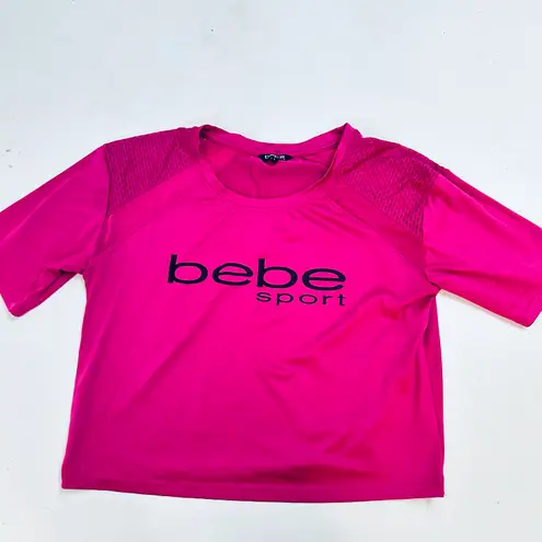 Bebe Sport Cropped Pink T-Shirt Logo Size Large Polyester Spandex