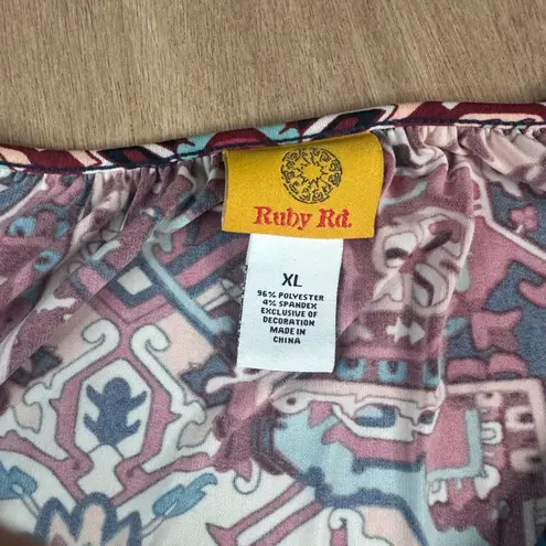 Ruby Rd Women’s XL Midi Dress Multicolor Boho Geometric Print 3/4 Sleeve