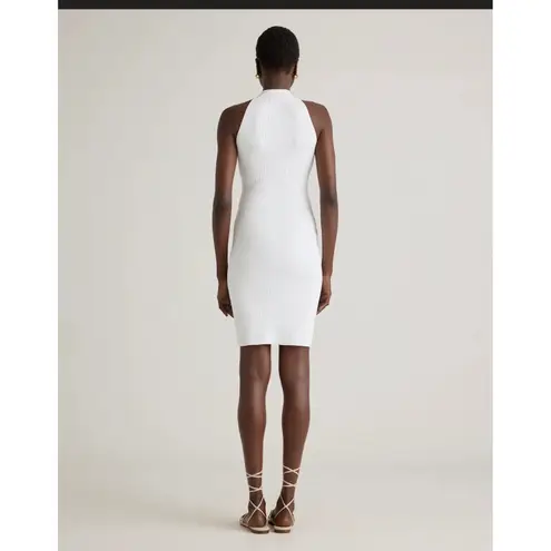 Quince White Mockneck Halter Ribbed Knit Mini Dress Bodycon Sleeveless Medium