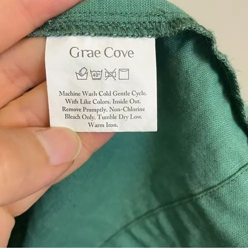 The Cove Grae Lagenlook Relaxed Fit 3/4 Sleeves Linen-Cotton Blend Green Top Size L