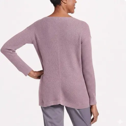 LL Bean Pink V Neck Shaker Stitch Pullover Cotton Sweater size MEDIUM