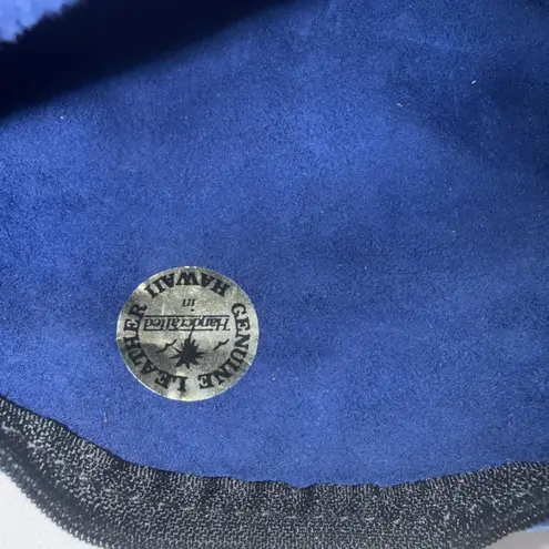 Aloha From Hawaii Dyed Leather Embellished Zip Wristlet Coin Purse Wooden Fish Blue