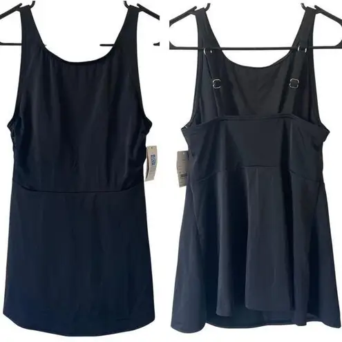 NEW LAND'S END Adjustable Flutter Tankini Top Size XS Black Sporty Modest