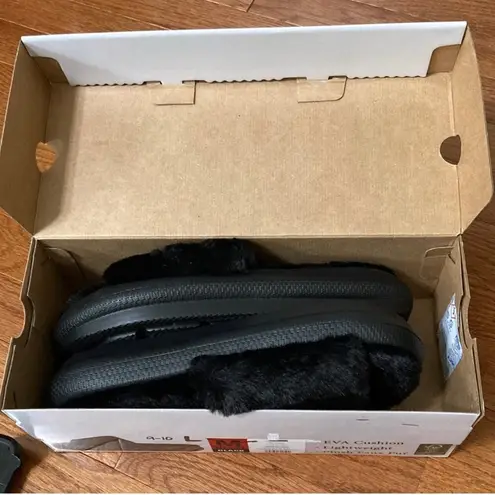 32 Degrees Heat Plush Faux Fur Cushion Slide Slipper, Black, NEW, Size L