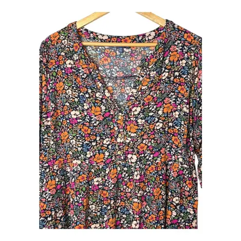 Democracy Floral Print Dress 3/4 Sleeve V Neck Pullover Womens Plus Size 1X