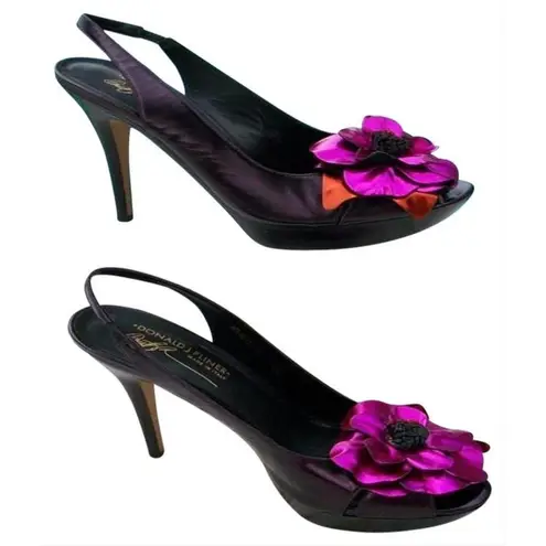 Donald Pliner Dark Purple Metallic Leather Shoe New Platform Peep Toe NIB $395 Size 8