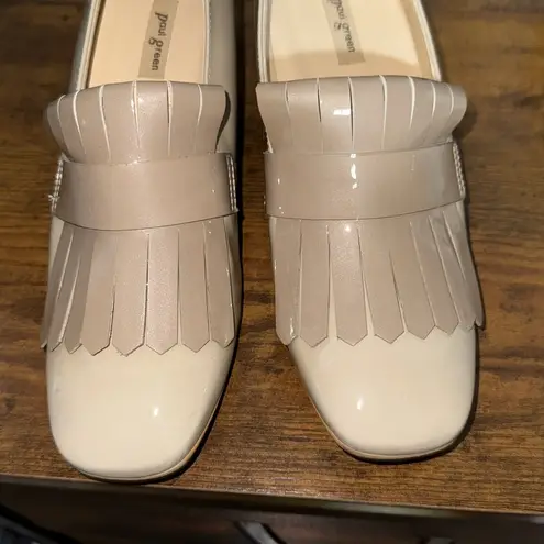 Paul Green Patent Leather Pumps Fringe Light Tan Beige Classic Vtg Inspired Sz 6