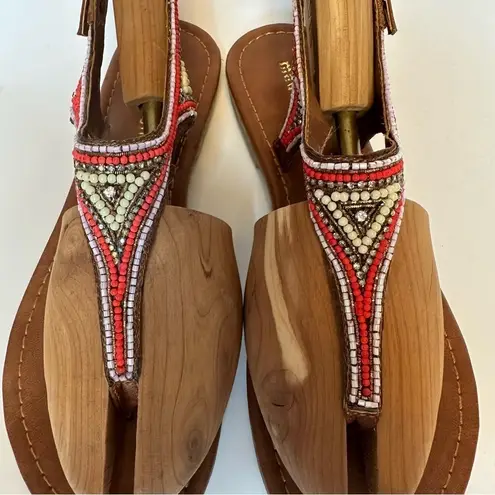 Madden Girl Steve  Womens 8.5M Faux Leather Beaded Back strap Thong Sandals Boho