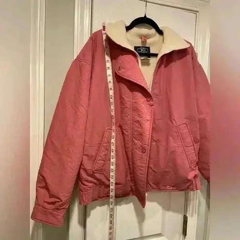 VTG Woolrich Pink Nylon Cream Fleece Lined Jacket Logo Collared Size Large