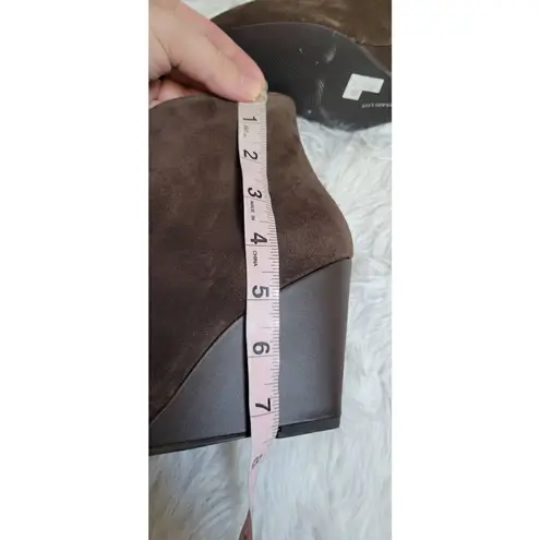 Isaac Mizrahi Live Andrea Size 8 Brown Leather Suede 3" Wedge Ankle Booties