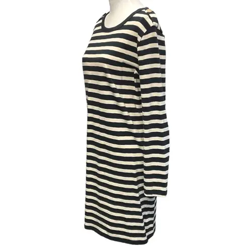Joe Fresh Fisherman Striped Cotton Long Sleeves Shift Dress Size M Black Cream