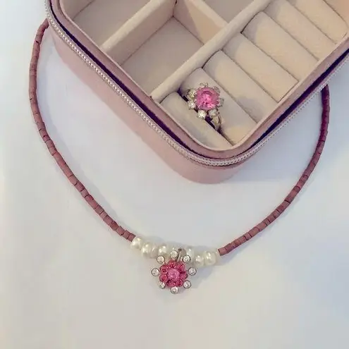 Pink sparkle flower necklace set