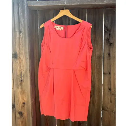 MARNI Sleeveless Pleated Shift Dress in Coral Poplin Size 42 IT (US 6) Orange