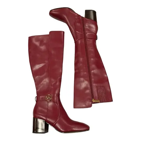 Michael Kors Carmen Riding Boot Stacked Block Heel Mulberry Size 6
