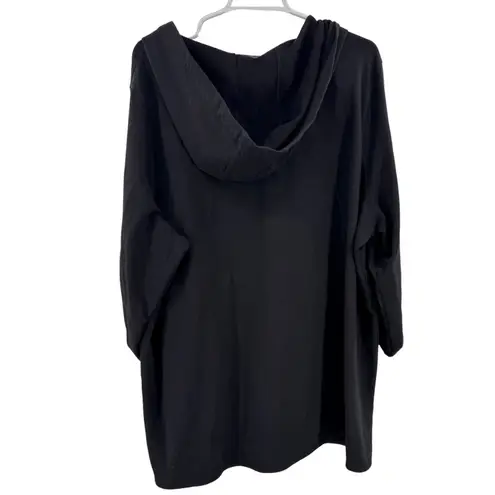 Susan Graver Weekend 1/2 button black hooded pullover knit top roll sleeves 3X