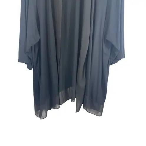 Catherines 1X Black Open Front 3/4 Sleeve Sheer Trim Hem Tunic Cardigan Top