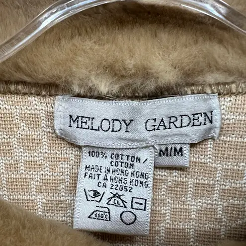 Melody Garden Sweater Jacket M Tan Animal Print Faux Fur Zip Retro Mob Wife Vtg Size M