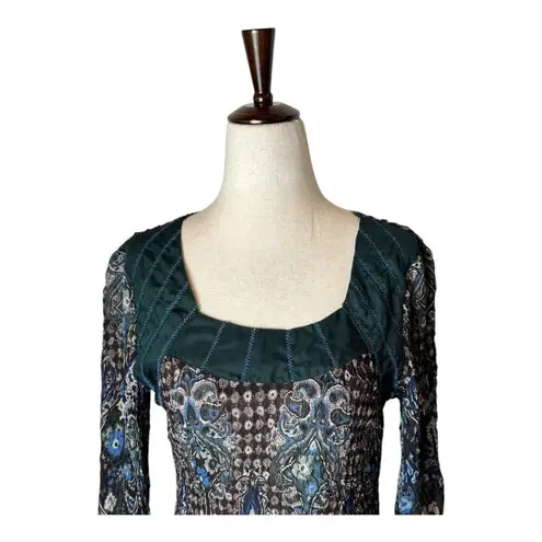 Alberto Makali Shirt Women Small Green Chiffon Paisley Top Vintage Retro Fairy