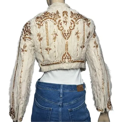 Haute Hippie Women’s Size S Tan Beaded Sequined Embellished Tan Short Jacket