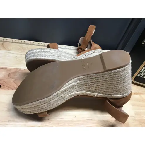 L'Agence Espadrille Wedge Sandals Women's 9.5 Brown Suede Ankle Strap Platform