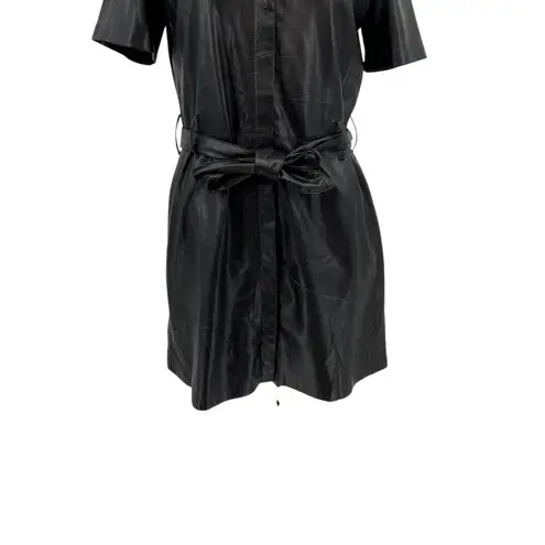 Nanushka Roberta Black Faux Leather Mini Shirt Dress Western Size Medium
