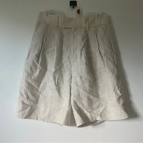 Banana Republic  Tan Khaki Pleated High Waisted Linen Safari Mom Shorts size 4