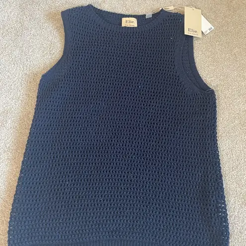 Elie Tahari NWT Blue Tank Top with Airy Knit Design Summer Sequin Layer Medium
