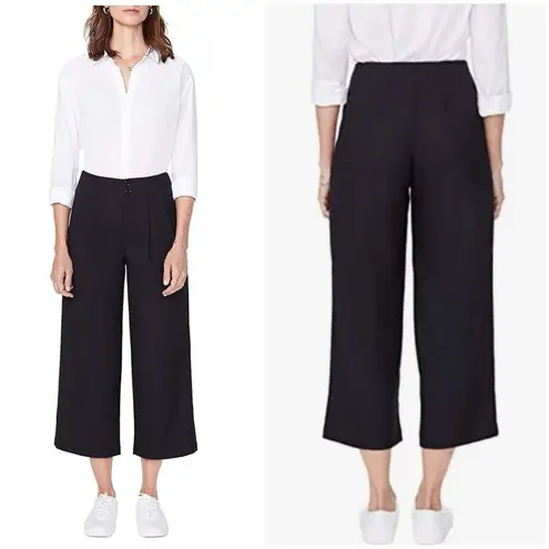 NYDJ Frisco Wide Leg Crop Pants in Black Pleated Size 12