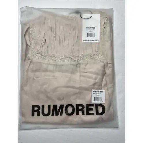 Rumored Napa Valley Mini Dress LARGE Beige Smocking NEW Feminine Coquette Lace Tan